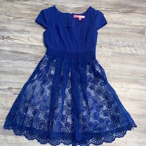 EUC PLENTY by TRACY REESE Blue Cap Sleeve Floral Lace Dress 0p